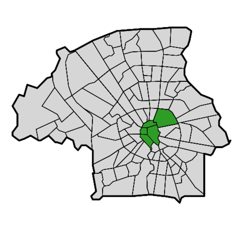 Kaart Eindhoven - Stadsdeel Centrum met de 5 buurten