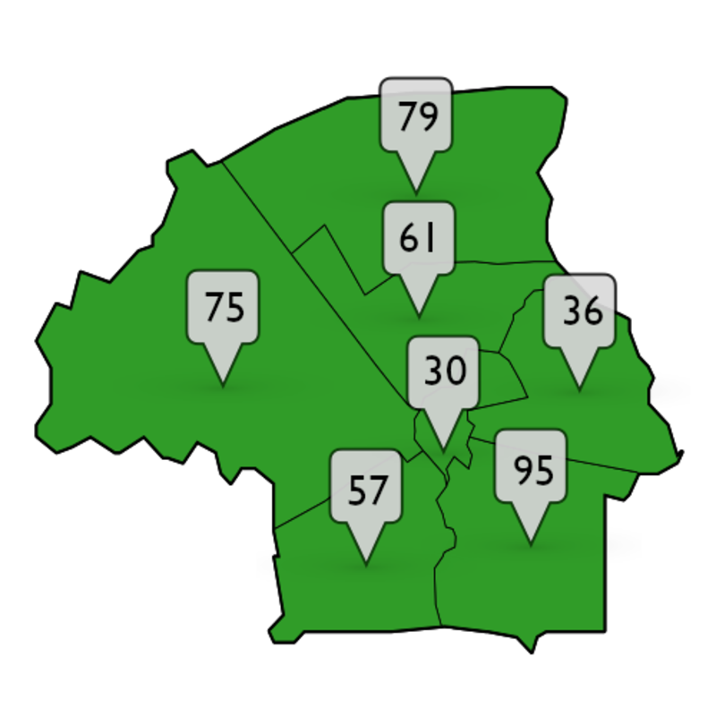 Kaartje Eindhoven met aantal leden per stadsdeel